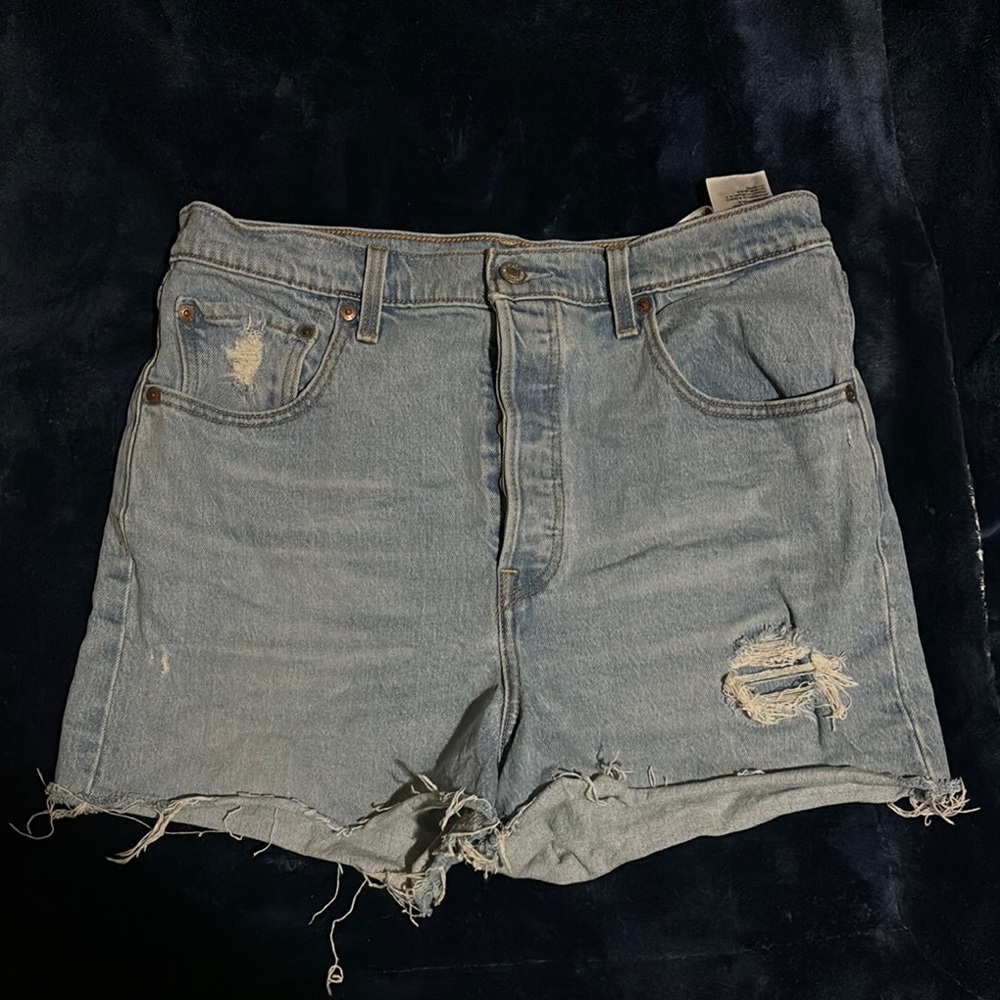 Levi's Blue Jean Shorts Distressed Frayed Hem